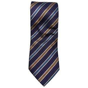 Luciano Barbera Purple Tan Blue Striped Print Silk Necktie Tie